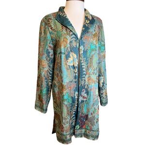 Soft Surroundings Vintage Tunic Open Collar Jacket Floral Woven Wool Blend Sz M